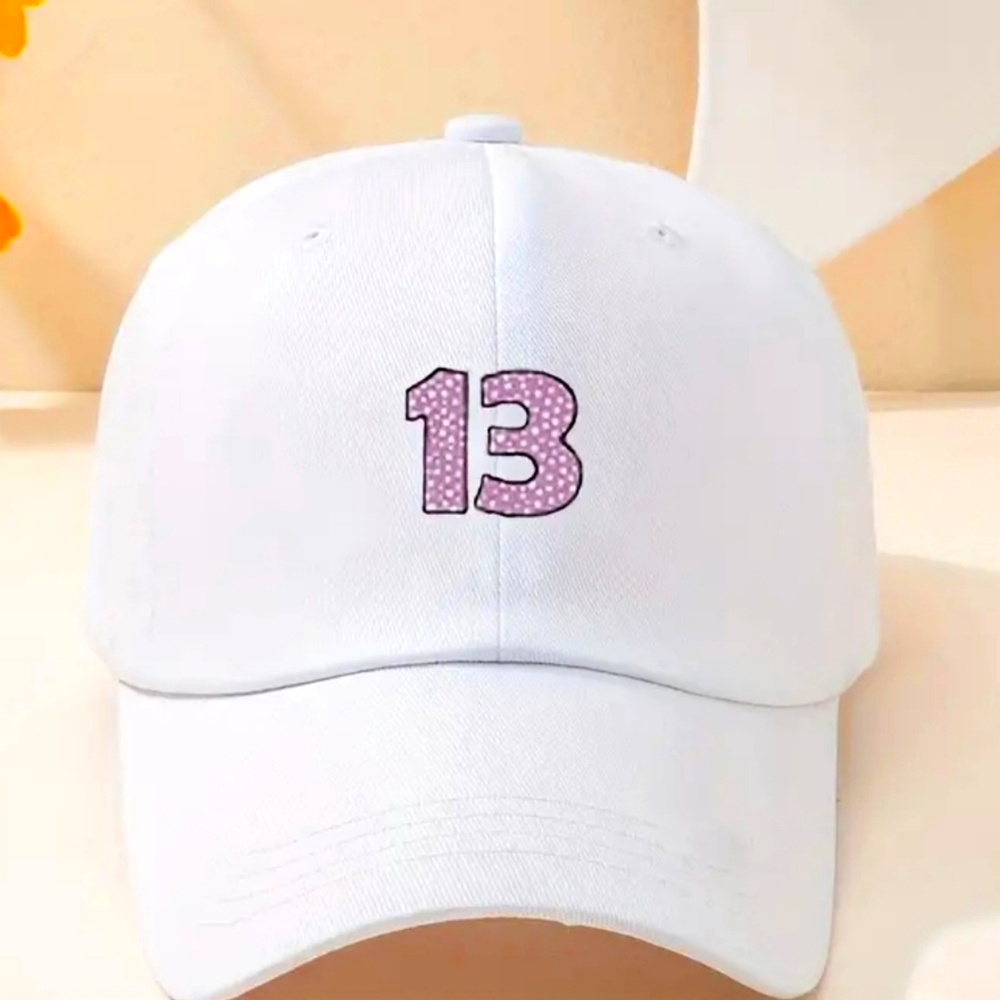 White number 13 ball cap